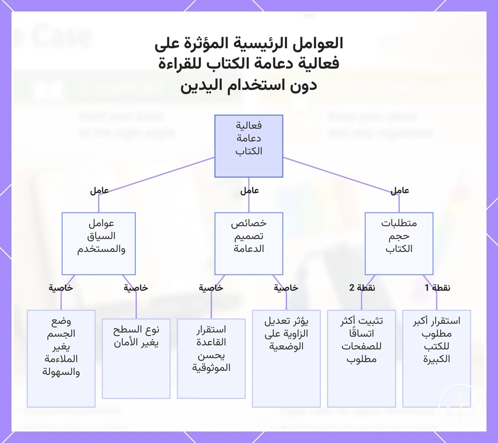 العوامل الرئيسية المؤثرة على فعالية دعامة الكتاب للقراءة دون استخدام اليدين