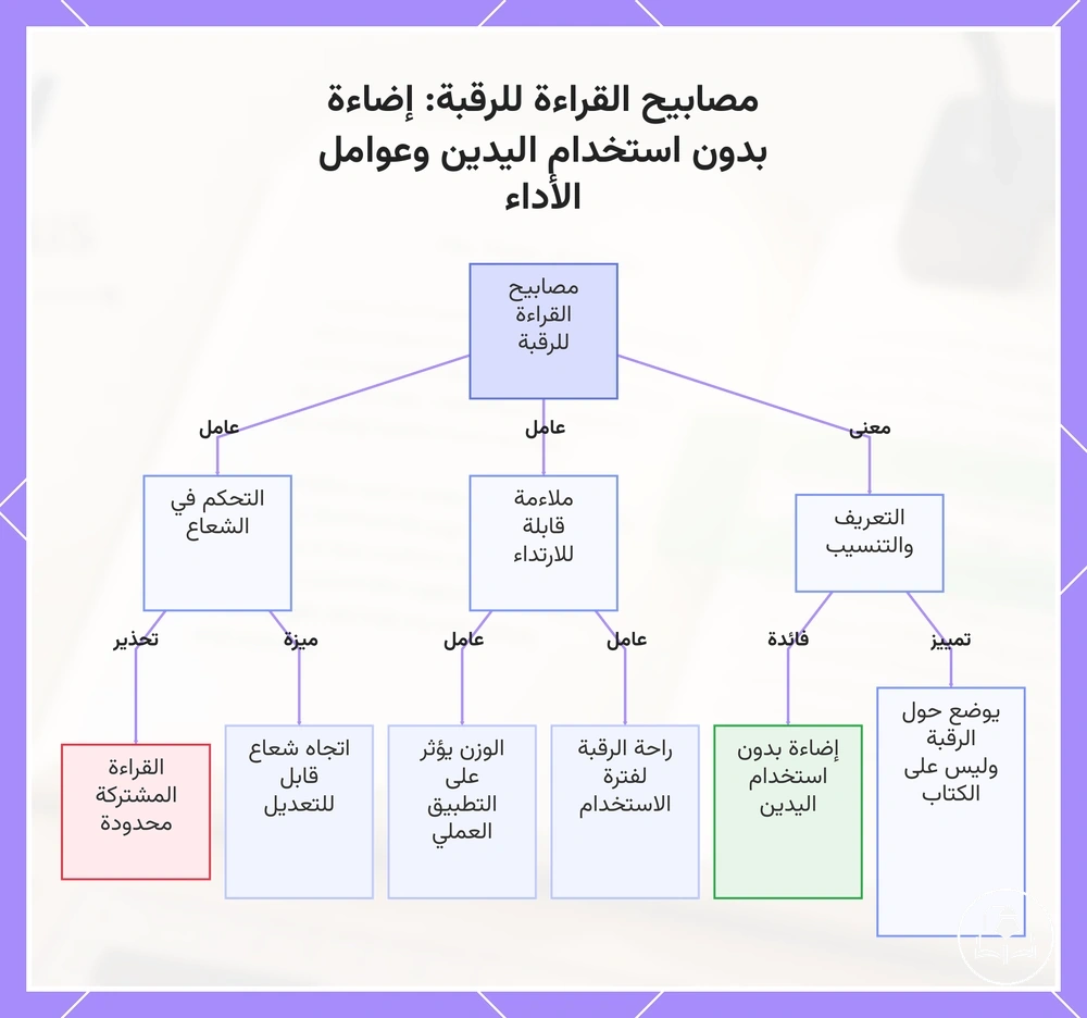 مصابيح القراءة للرقبة: إضاءة بدون استخدام اليدين وعوامل الأداء