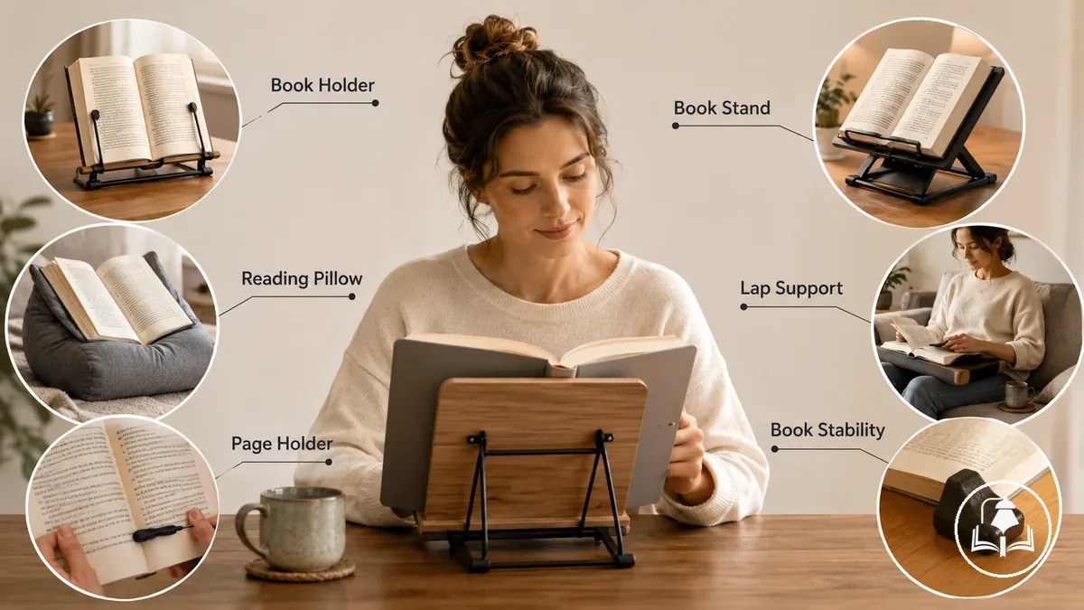 خيارات الدعم الرئيسية دون استخدام اليدين للقراءة مع وظائف دعم مختلفة