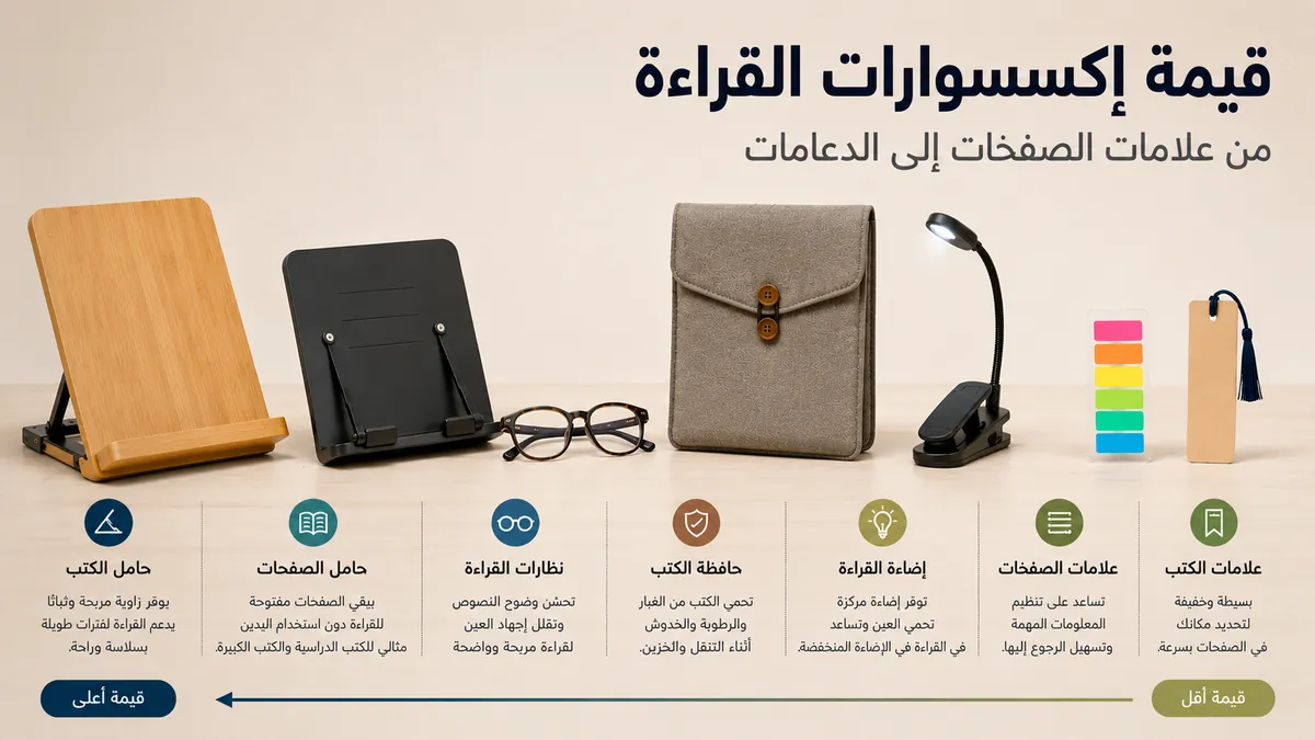 إكسسوارات قراءة مرتبة حسب القيمة العملية من علامات الصفحات البسيطة إلى أدوات الدعم الأكبر