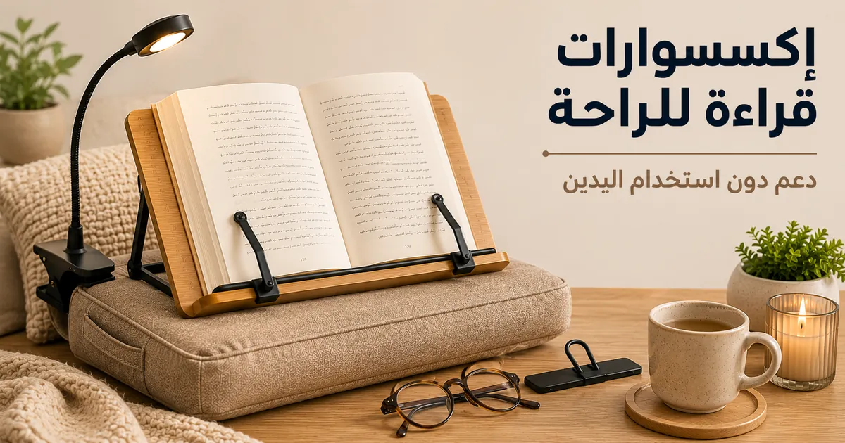 إكسسوارات قراءة تركز على الراحة وتعرض دعامات تساعد على القراءة دون إمساك الكتاب