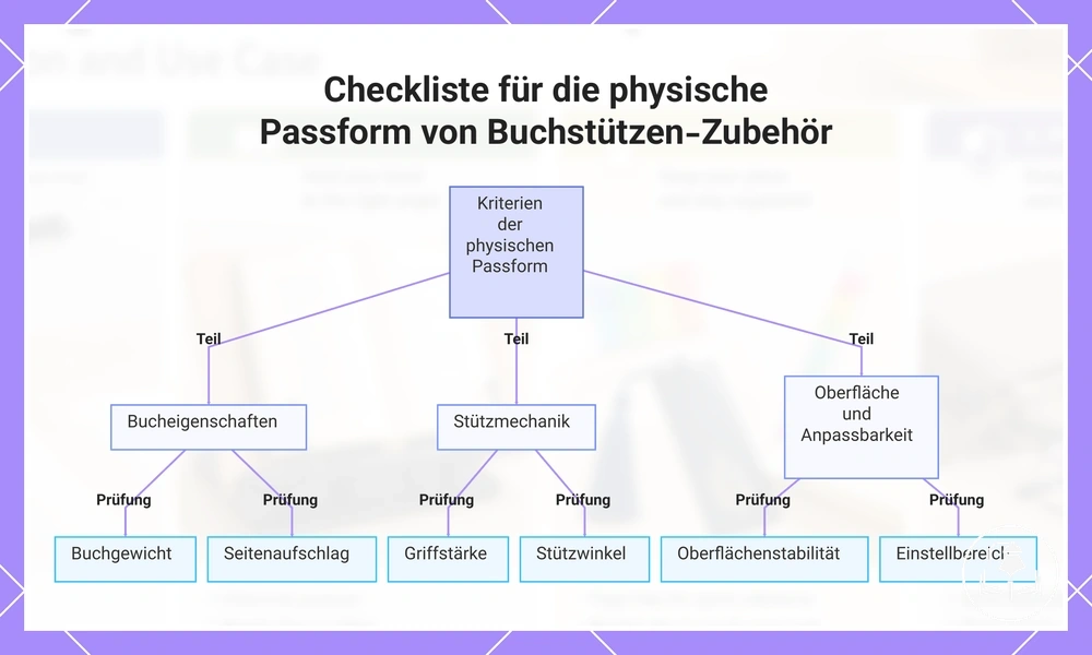 Checkliste für die physische Passform von Buchstützen-Zubehör