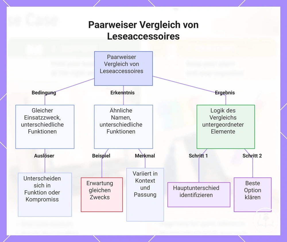 Paarweiser Vergleich von Leseaccessoires