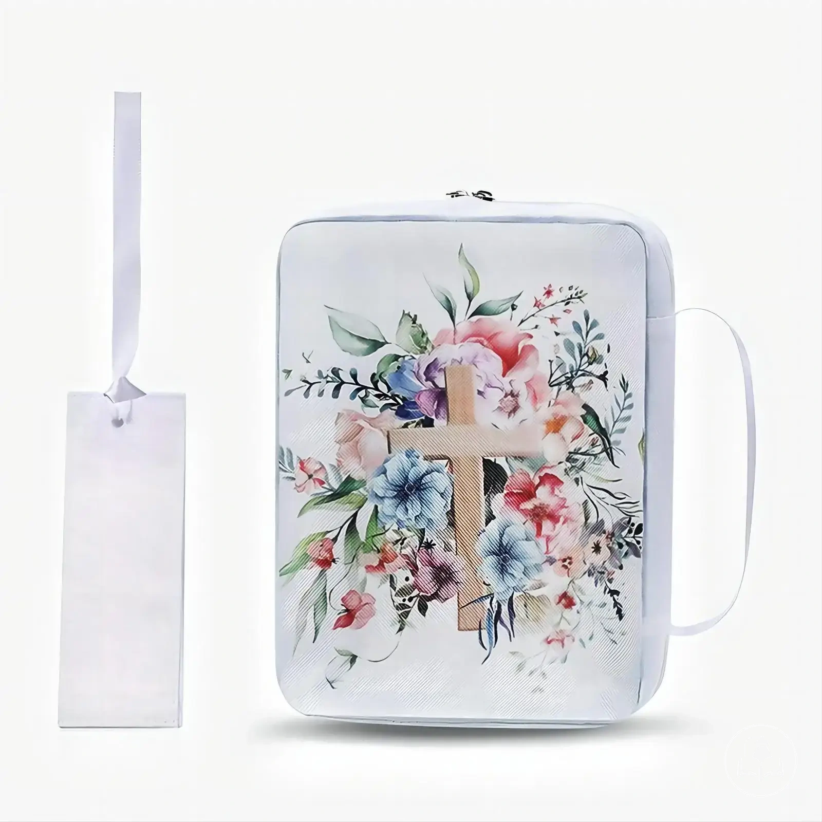 Floral Bible cover bag with handle, pocket, and bookmark