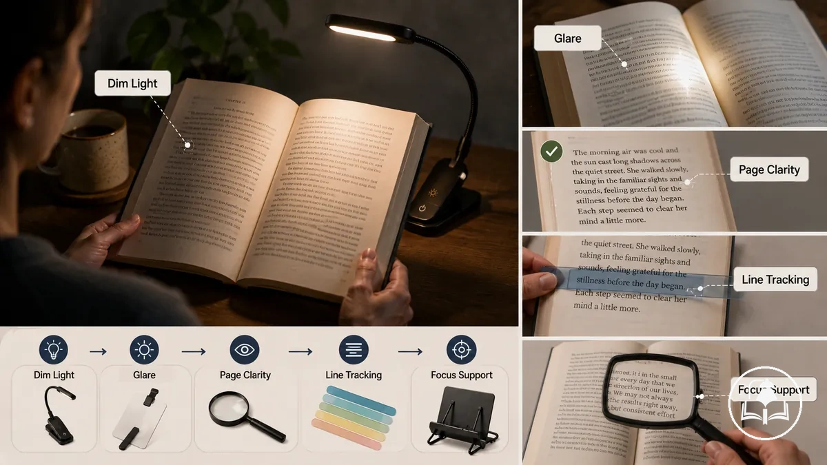 Light direction and page focus cues for reading
