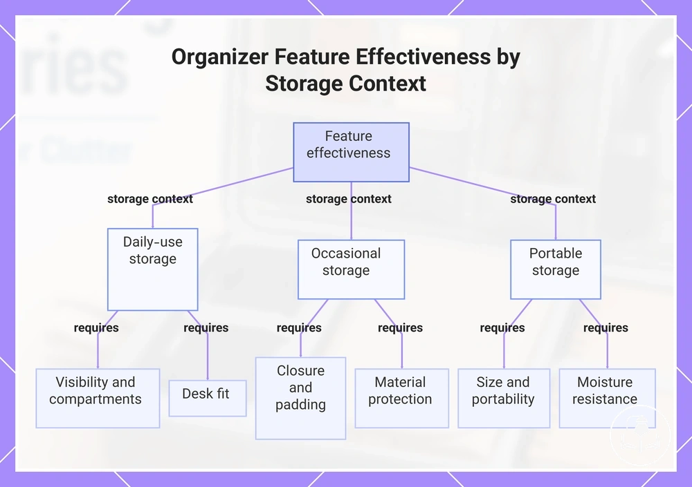 Organizer Feature Effectiveness by Storage Context