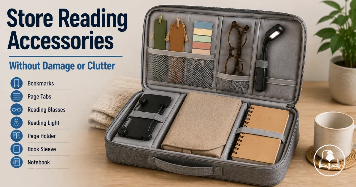 Reading accessories stored neatly in a compact organizer to prevent clutter and damage