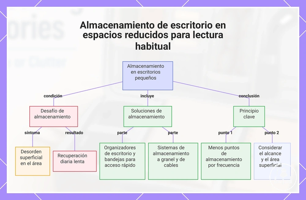 Almacenamiento de escritorio en espacios reducidos para lectura habitual
