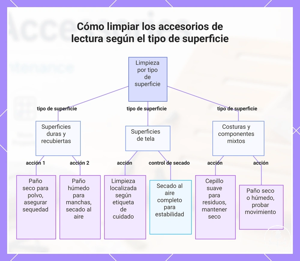 Cómo limpiar los accesorios de lectura según el tipo de superficie