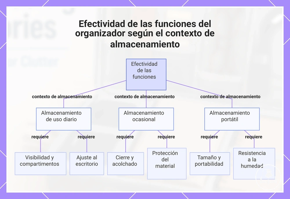 Efectividad de las funciones del organizador según el contexto de almacenamiento