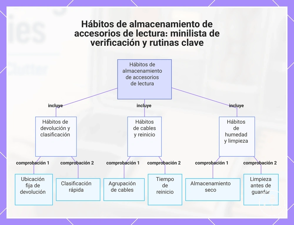 Hábitos de almacenamiento de accesorios de lectura: minilista de verificación y rutinas clave