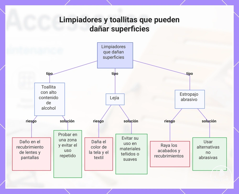 Limpiadores y toallitas que pueden dañar superficies