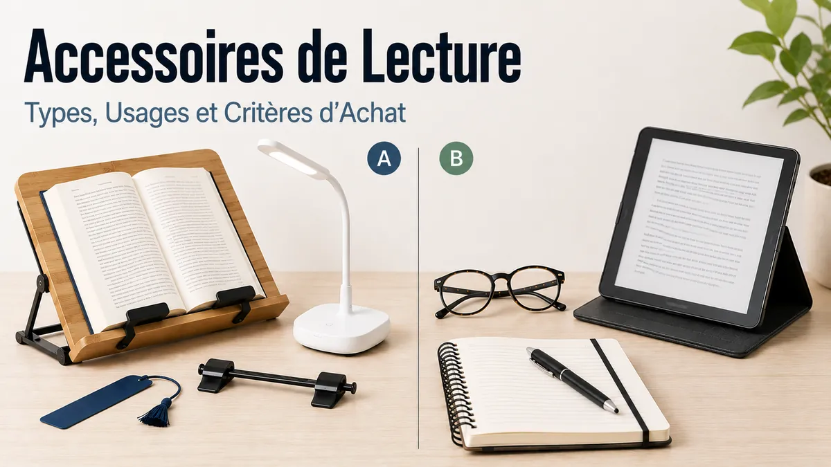 Disposition soignée d’accessoires de lecture courants pour choisir et comparer différentes façons de lire