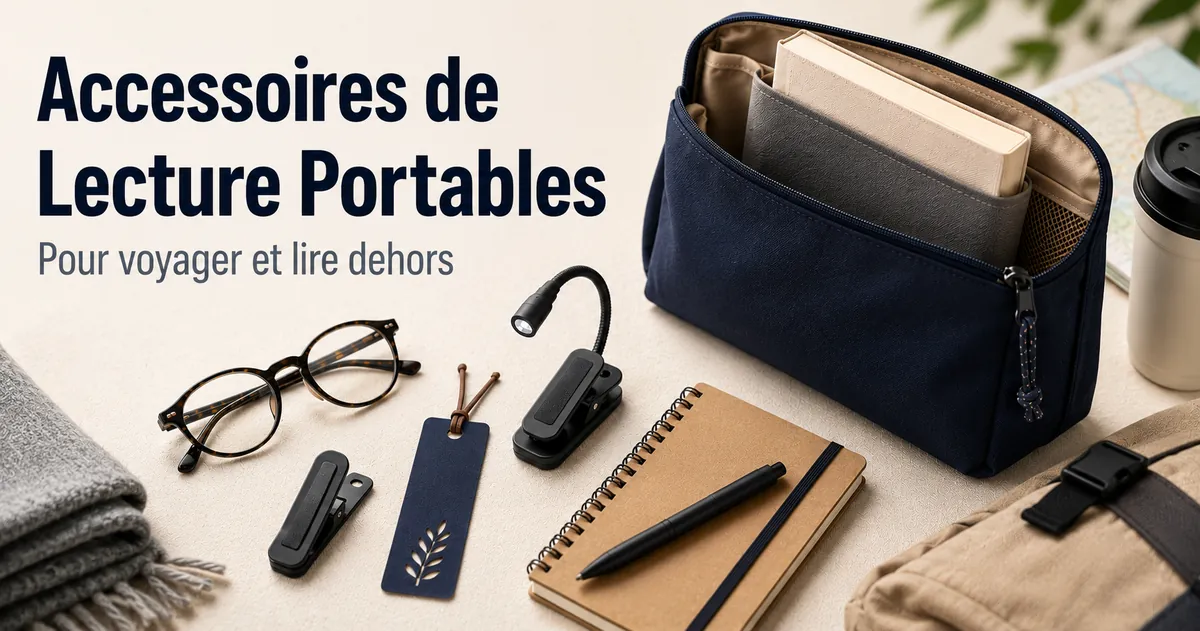 Accessoires de lecture portables rangés pour voyager, avec outils compacts pour lire en déplacement