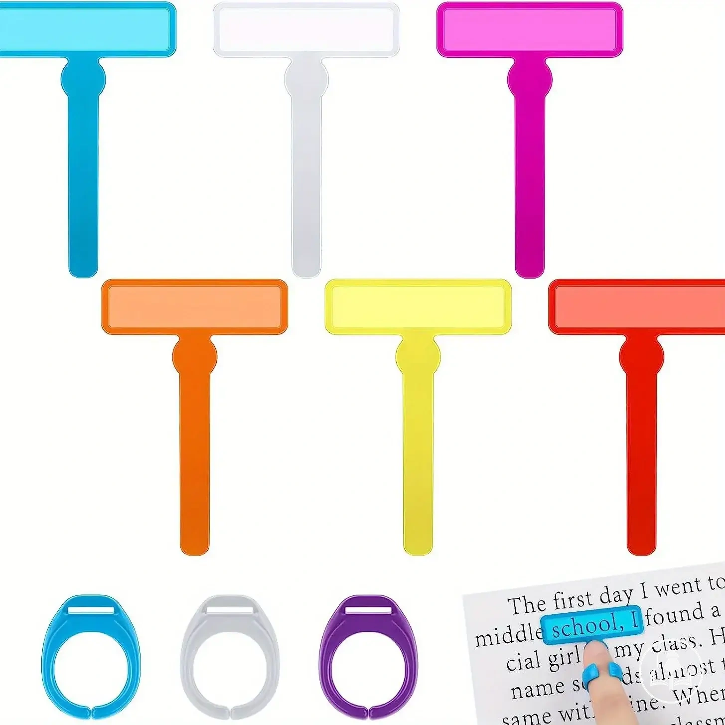 Guia de leitura para dedo com anel e faixa fluorescente