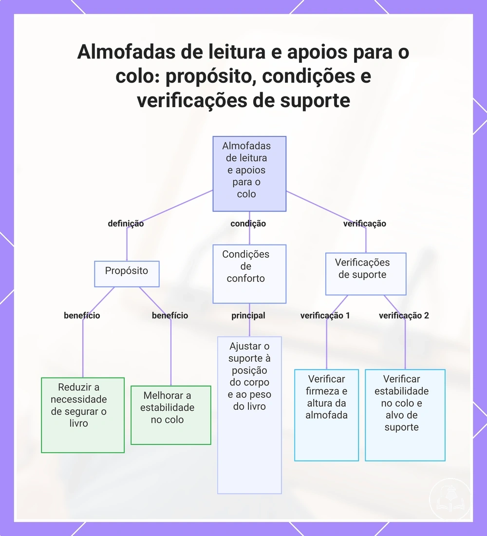 Almofadas de leitura e apoios para o colo: propósito, condições e verificações de suporte