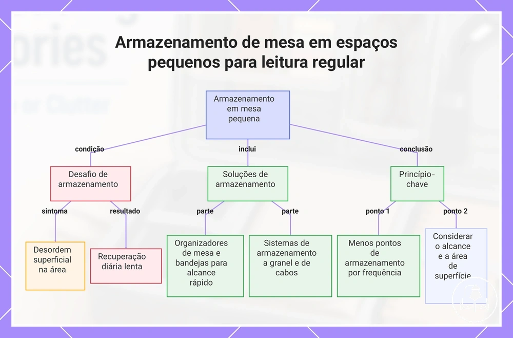 Armazenamento de mesa em espaços pequenos para leitura regular