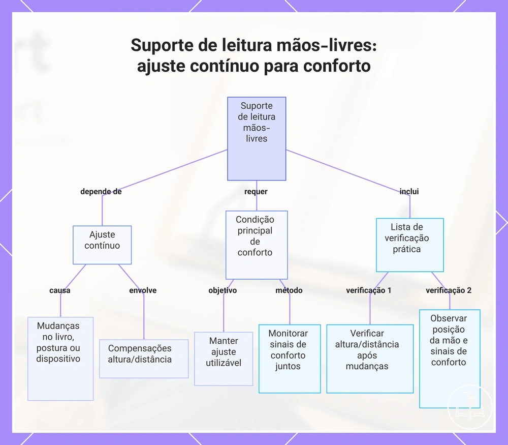 Suporte de leitura mãos-livres: ajuste contínuo para conforto