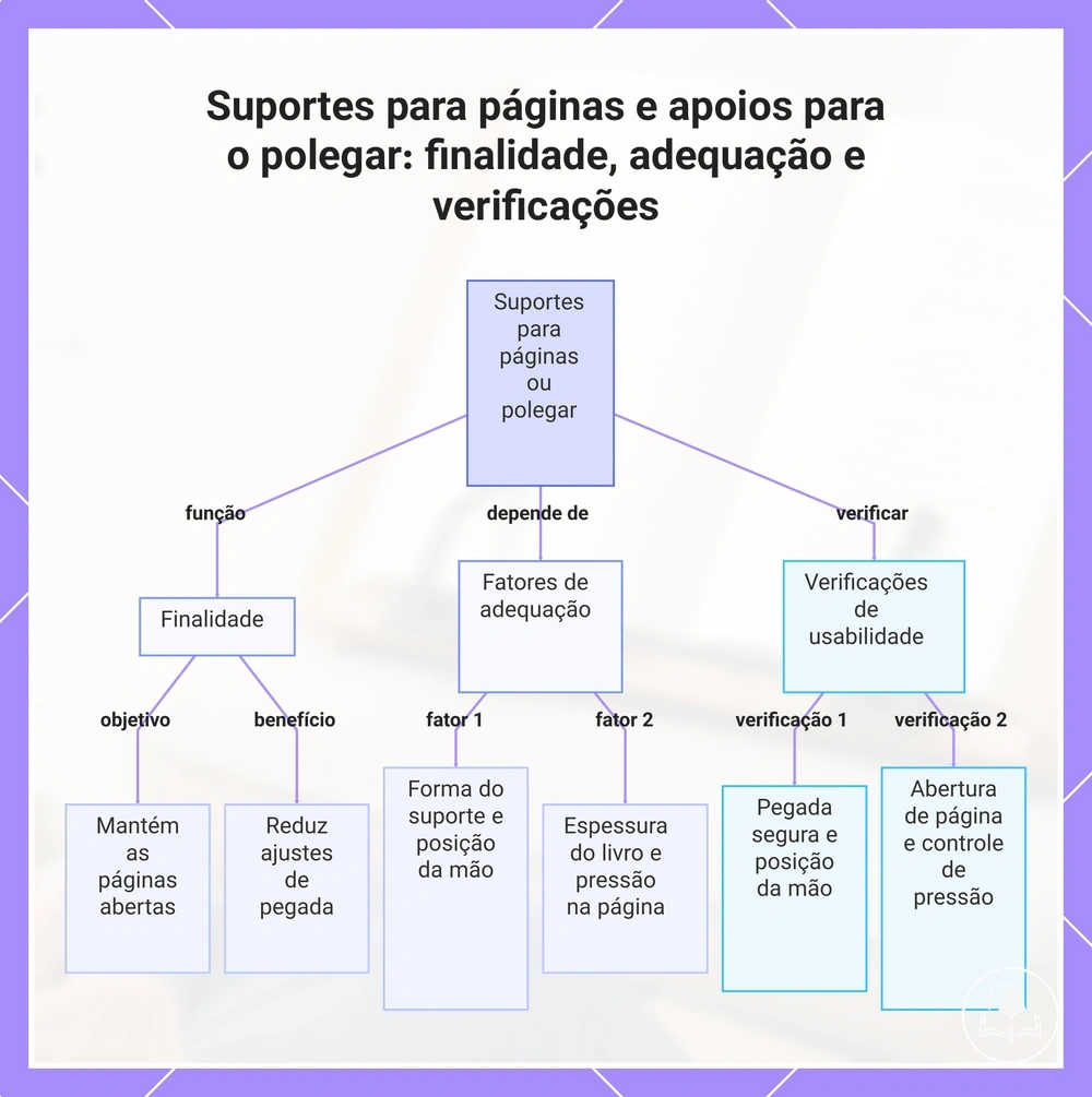 Suportes para páginas e apoios para o polegar: finalidade, adequação e verificações