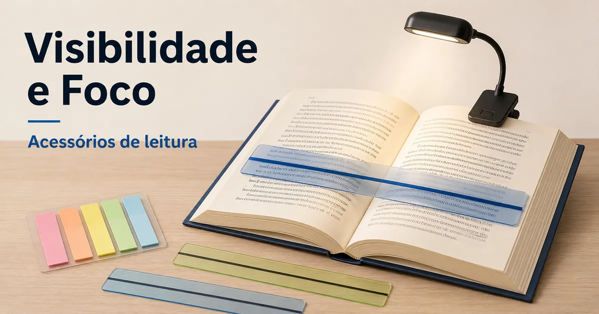 Acessórios de leitura para enxergar melhor a página, com luz para livros e guias de linha