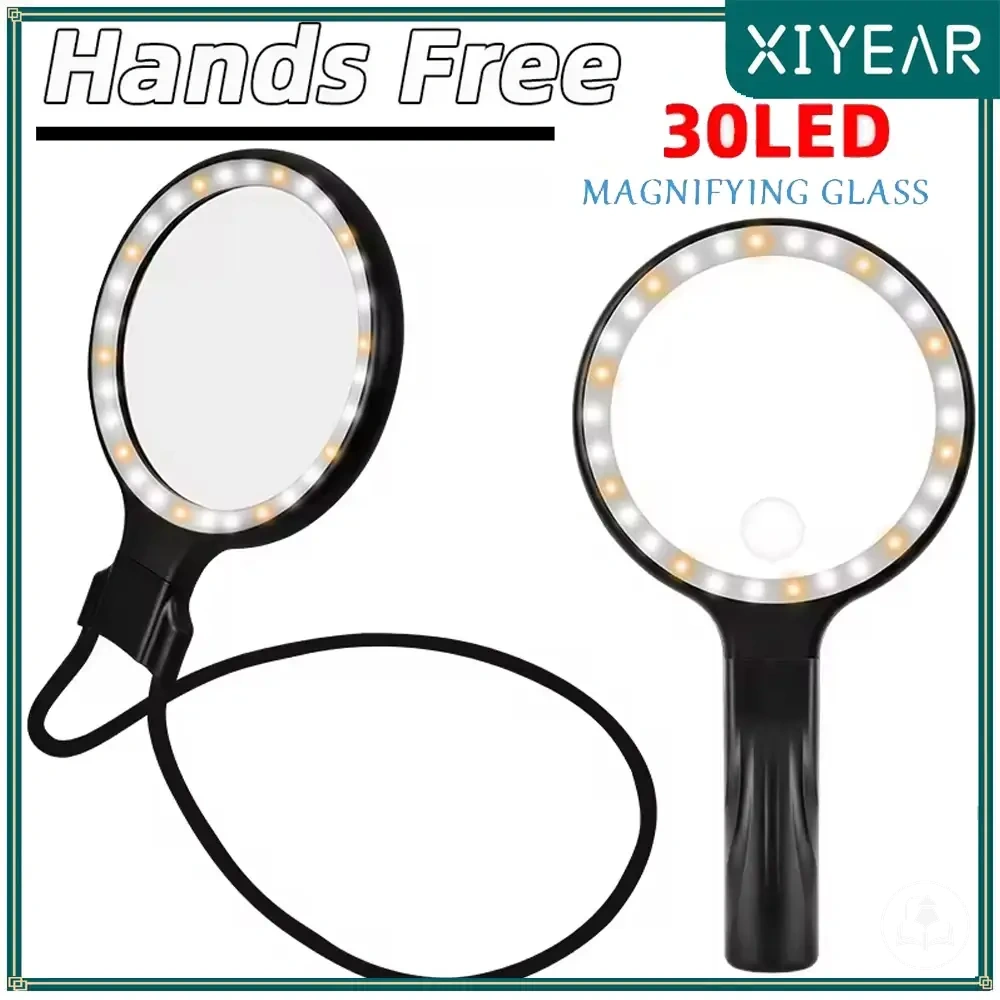 LED ışıklı ve boyunda taşınan tasarımlı eller serbest büyüteç
