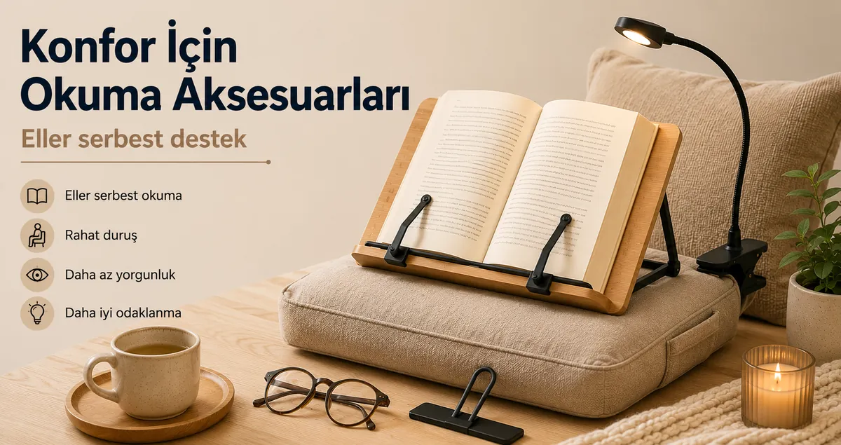 Kitabı tutmadan okumaya yardımcı desteklerle konfora odaklanan okuma aksesuarları